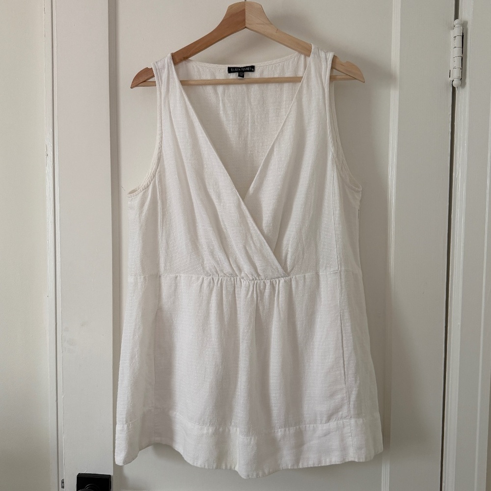 Eileen Fisher White Sleeveless Wrap-Front Tunic Top